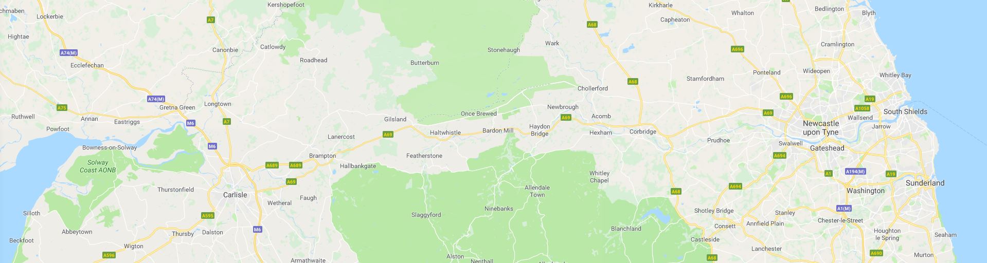 Strip map of Northern England ©Google Maps image